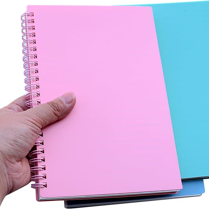 Yansanido Spiral Notebook, 3 Pcs A5 Thick Plastic Hardcover 8mm Ruled 3 Color 80 Sheets -160 Pages Journals for Study and Notes (Light Pink,Light Green,Light Blue, A5 5.7" x 8.3"-Ruled)