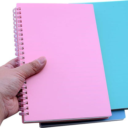 Yansanido Spiral Notebook, 3 Pcs A5 Thick Plastic Hardcover 8mm Ruled 3 Color 80 Sheets -160 Pages Journals for Study and Notes (Light Pink,Light Green,Light Blue, A5 5.7" x 8.3"-Ruled)