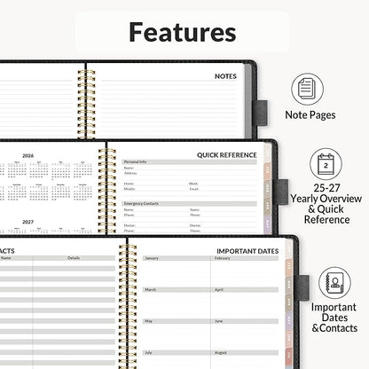 SUNEE 2026 Weekly & Monthly Planner 6.4"x8.5"- 12 Month (January 2026 - December 2026), Vegan Leather Cover, Pocket, Bookmark, Notes, Monthly Tab, Black