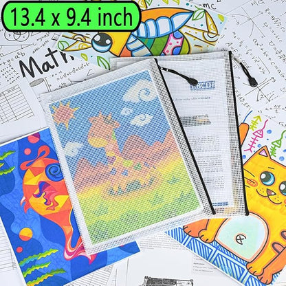 AUSTARK 20 Pcs Zipper File Bags, Plastic Mesh Pouch, Board Game Storage Bag, Waterproof Bags for Office School (Multi-Size, White and Black)