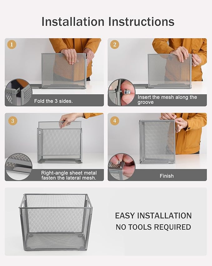 Oterri Hanging File Organizer, Metal File Organizer, Portable Desktop File Organizer for Letter Size Folder, Mesh Hanging File Crate for Office,Folders Not Included(Light Grey,1 Pack)