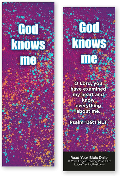 Children and Youth Bookmark, God Knows Me, Psalm 139:1, Pack of 25, Handouts for Classroom, Sunday School, and Bible Study