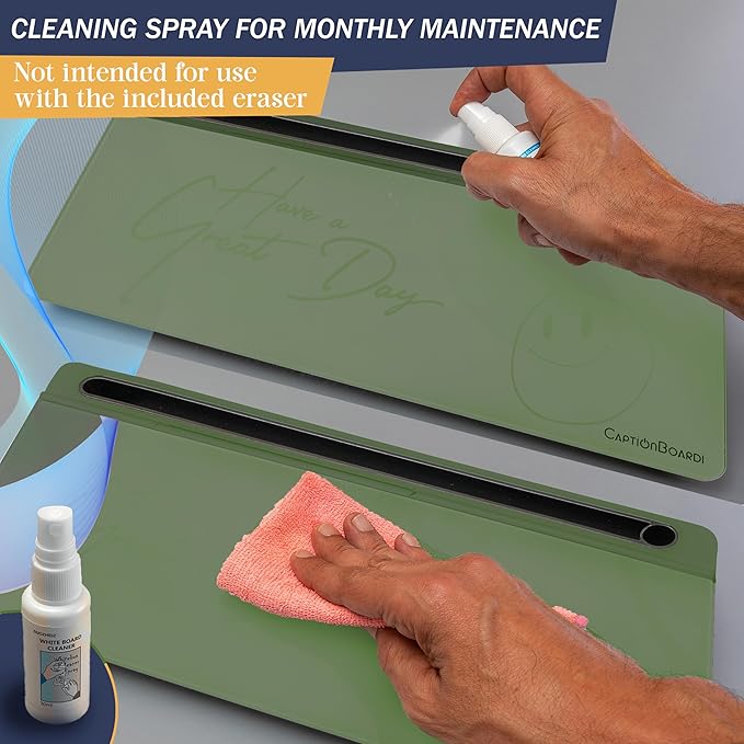 15-Inch Desktop Whiteboard - Glass Dry Erase Board for Desk Whiteboard with Stand with 3 Markers, Spray Bottle, 3 Cable Holders & Storage Box Work from Home Office Gadgets, Green