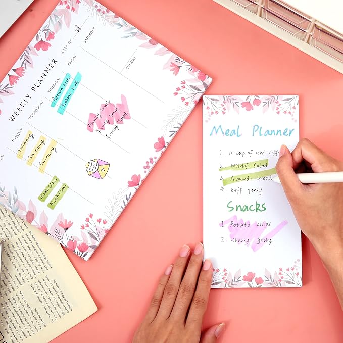 Weekly Planner Notepad Cute Set of 2 Undated Weekly Calendar Pad Tear Off 52 To Do List Notepad Weekly Desk Planner Planning Pads Memo Productivity Tracker for Work Goals Notes Schedule Ideas, Pink