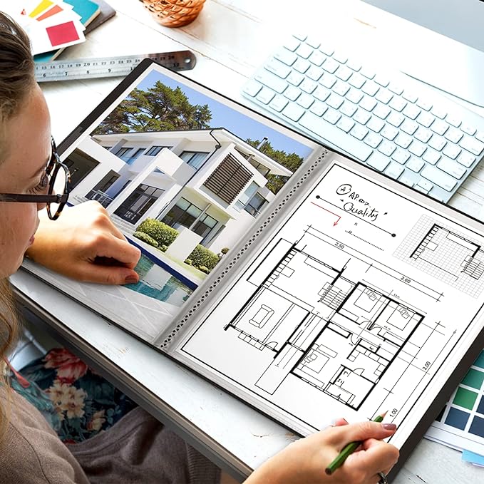 Dunwell 11x14 Binder with Sleeves (Black), 24 Pockets Display 48 Pages, Large Folder with Plastic Sleeves,11x14 Presentation Book with Protector Sleeves, Kids Art Portfolio 14x11,Clear Pages,Vertical