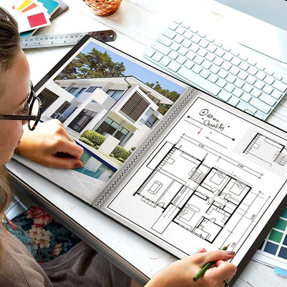 Dunwell 11x14 Binder with Sleeves (Black), 24 Pockets Display 48 Pages, Large Folder with Plastic Sleeves,11x14 Presentation Book with Protector Sleeves, Kids Art Portfolio 14x11,Clear Pages,Vertical