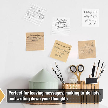 Mr. Pen- Lined Sticky Notes, 3”x3”, 8Pads, 480 Sheets, White & Kraft, Sticky Notes with Lines, Sticky Note, Self-Stick Note Pads, Sticky Notes Lined, Sticky Pads Sticky Notes Aesthetic, Lined Notepad