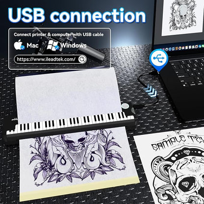 P90-Pino Wireless Tattoo Stencil Printer, Thermal Tattoo Machine with Inkless Tech, Inspired by Piano Design Portable Tattoo Printer Kit Compatible with Phone, Pad & PC