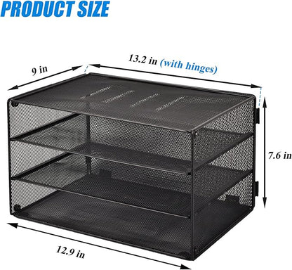 EASEPRES Paper Organizer Tray, 3 Tier Mesh Desk File Organizer Letter Sorter Holder for Home Office, Black