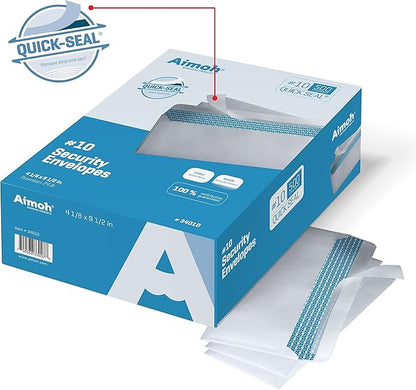 Aimoh #10 Security Self-Seal Envelopes - 1 Case - 5 Packs - 2500 Envelopes, Windowless, Security Tint Pattern, Quick-Seal Closure - EnveGuard - Size 4-1/8 x 9-1/2 Inches - White - 24 LB (34010-CS)