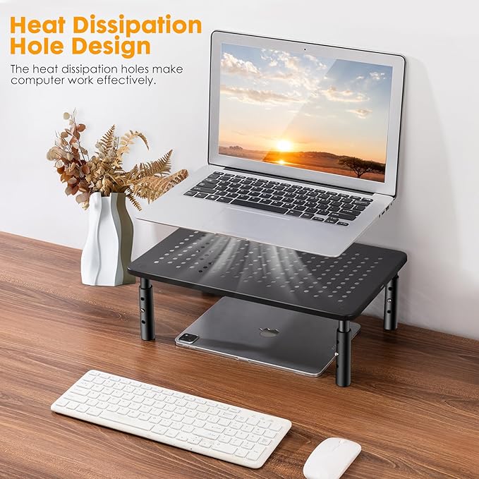 Computer Monitor Stand Riser for Desk, 3 Height Adjustable Pc Laptop Tv Desktop Monitor Stand Riser with Cable Straps, Metal Shelf Holder, Screen Floor Stand Riser for Desk, Floor, Carpet