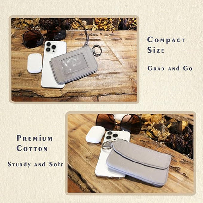 WONDERFUL FLOWER Card Holder, RFID Blocking, ID Holder with Lanyard for Men and Women, Dual Pockets, Badge Holder, Lanyard Wallet, Fabric Keychain ID Pouch, Gray