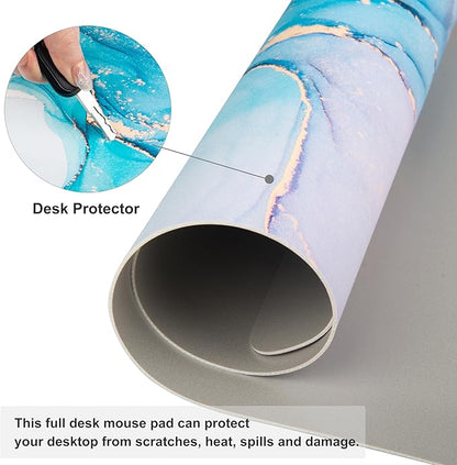 QIYI Large Mouse Pad, PU Leather Desk Mat for Desktop, Waterproof Gaming Desk Pad, Marble Full Desk Accessories Keyboard Mousepad, Abstract Art Home Office Décor 31.5" x 15.7" - Blue Pink Fluid