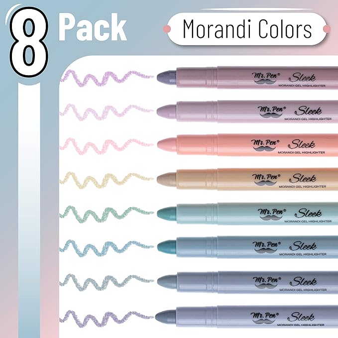 Mr. Pen- Gel Highlighters, 8 Pack, Morandi Colors, No Bleed Bible Markers