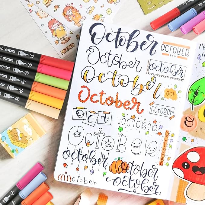 ZSCM 48 Colors Duo Tip Brush Markers Art Pen Set, Artist Fine and Brush Tip Colored Pens, for Adult Coloring Books Christmas Cards Drawing, Note taking Lettering Calligraphy Journaling