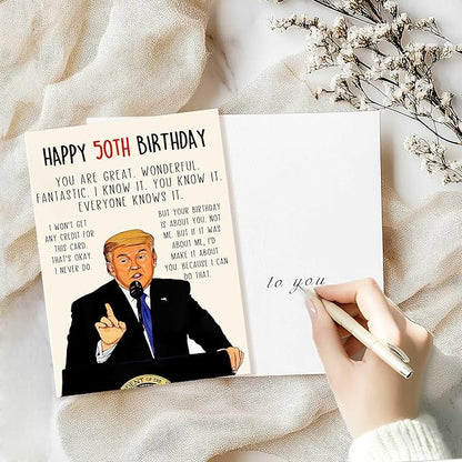 Funny Trump 50th Birthday Card, Great Trump 50th Birthday Gifts, Naughty Donald Birthday Card for Him Her, Great 50 Years Old Birthday Decorations for Parents
