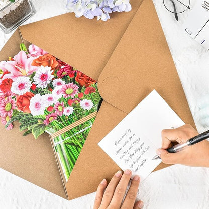 Pop Up Cards,Roses&Lilies&Daisies,12 Inch Forever Flower Bouquet 3D Popup Greeting Cards With Blank Note Card and Envelope,Perfect For Birthday, Christmas, Thanksgiving Day,Mother's Day Gifts