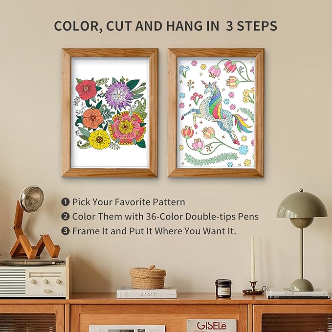 Adult Coloring Book Set,Spiral Bound Coloring Book for Adults Relaxation with 36 Colors Markers, Anxiety Relief Gifts with 30 Patterns Included Mandala Animal Flowers