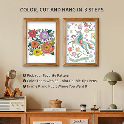 Adult Coloring Book Set,Spiral Bound Coloring Book for Adults Relaxation with 36 Colors Markers, Anxiety Relief Gifts with 30 Patterns Included Mandala Animal Flowers