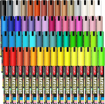 SFAIH Acrylic Creative Markers Set of 60 With 14 Metallics, Organizer, 3mm Medium Tips - Holiday Paint Markers, Gift for Kids and Adults - Art Supplies