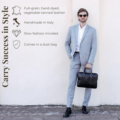 Time Resistance Leather Briefcase - Italian Full Grain Leather Bag - Genuine Leather Laptop Bag - Briefcase for Men and Women