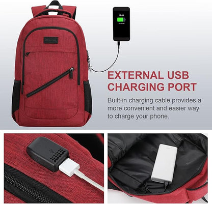 Laptop Backpack for Women, Anti Theft Backpack with USB Charging Port, 15.6 Inch Backpack for School Travel Work, Business (Red)