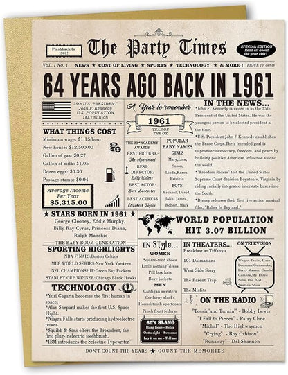 64th Birthday Card Gifts for Women Men, Large Birthday Gifts for 64 Year Old Mom Dad Husband Wife. Retro 64th Bday Decorations Ideas