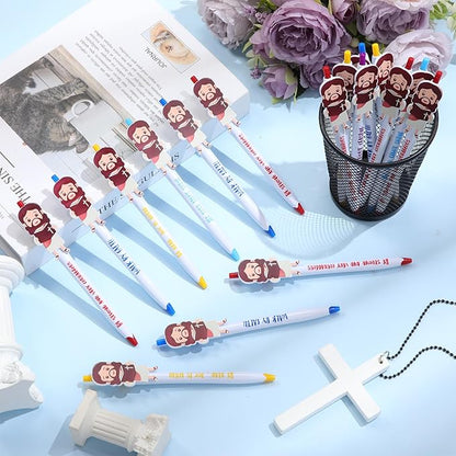 12 Pcs Christian Jesus Pens Bible Verse Pens for Kids Cute Jesus Ballpoint Pens with Inspirational Quotes Sunday Religious Pens for Classroom Prizes Church Christmas Easter Gift