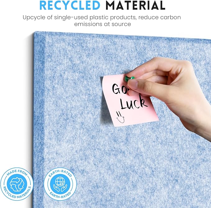 Large Cork Bulletin Board for Wall 36"x24", 6 Pack Felt Wall Tiles with 50 Pushpins, 30 Safe Removable Adhesive Tabs, Decorative Pin Board Tack Board for Office Home School, Light Blue