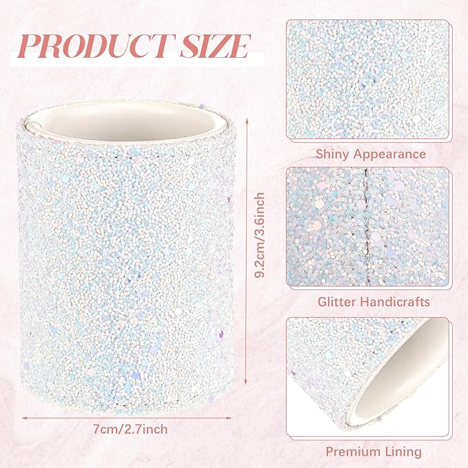 Sabary 8 Pcs Ballpoint Pens with Pen Holder for Desk Metal Crystal Diamond Pen Glitter Pencil Holder Fancy Pens Black Ink Bling Desk Organizer for Women Girls Office School Wedding Gifts (White)