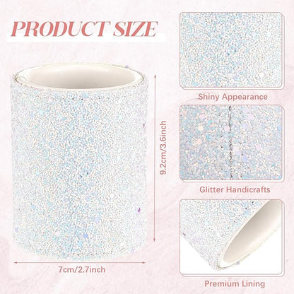 Sabary 8 Pcs Ballpoint Pens with Pen Holder for Desk Metal Crystal Diamond Pen Glitter Pencil Holder Fancy Pens Black Ink Bling Desk Organizer for Women Girls Office School Wedding Gifts (White)