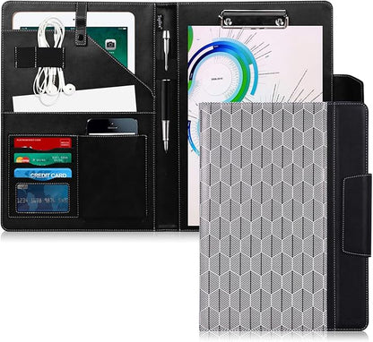 Toplive Portfolio Case Padfolio, Executive Business Document Organizer with Letter Size Clipboard, Business Card Holder, Tablet Sleeve, Perfect for Business School Office Conference, Tree-Black