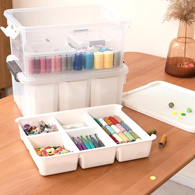 Citylife 17 QT Plastic Storage Bins Clear Storage Box with Lids Multipurpose Stackable Storage Containers for Organizing Tool, Craft, Crayon, 4 Packs