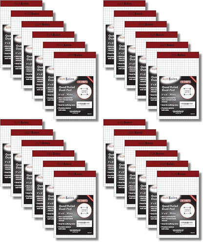 Grid Paper Pad 5x8 Inches – Graph Paper Pad 4x4, Grid Notepad, 24 Pack, 5x8 Graph Paper 1/4 Grid, Graphing Paper, Engineering Pad – 100 Sheets 200 Pages Perforated Pad for School, Home, & Office