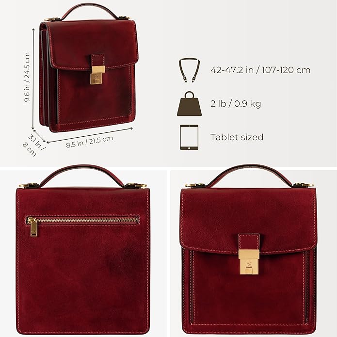 Time Resistance Small Leather Briefcase for Men - Crossbody Bag - Italian Leather Messenger Bag - Gift Box Included