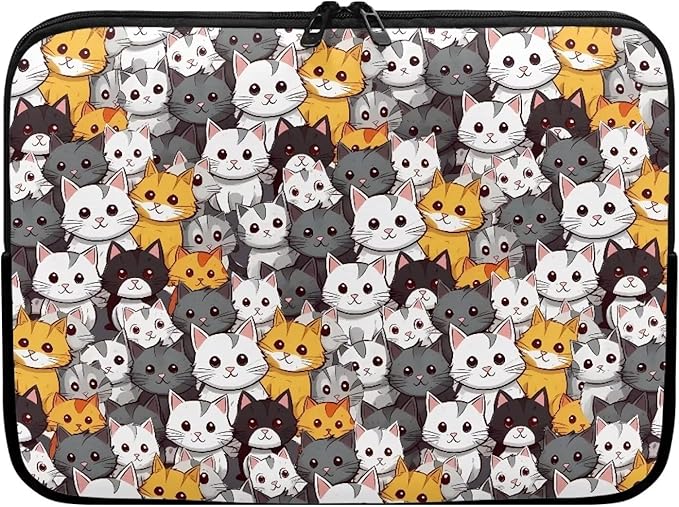 Cartoon Cats Printed Laptop Bag for Women Men, 13 Inch Laptop Sleeve Case Water Resistant Neoprene Computer Case Bag Laptop Briefcase Tablet Briefcase Carrying Bag, Multicolor