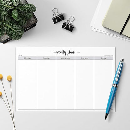 321Done Weekday Planning Notepad (8.5" x 5.5") Small 50 Sheets for Work Week – Monday through Friday M-F Planner Weekly Days of Week Paper Memo Note Pad, Planner Organizing - Made in USA - Simple