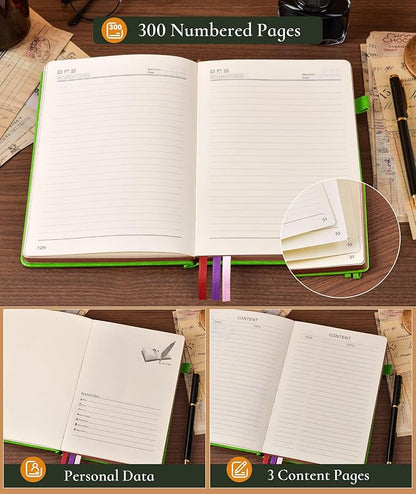 Vintage Leather Journal - 300 Page Lined Journal Notebook with Numbered Pages,A5 Notebook for Women Men,Travel Diary,Daily Journal for Writing, Note Taking, School & Work (5.8" x 8.3")