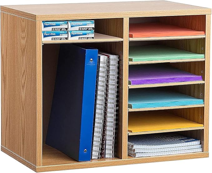 AdirOffice Wooden Adjustable organizerserature Organizer, 12 Compartment Office Mailbox, or Classroom Literature Organizer, Medium Oak