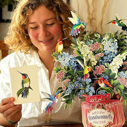 Freshcut Paper Pop Up Cards, Hummingbird Oasis, 12 Inch Life Sized Forever Flower Bouquet 3D Popup Greeting Card, Birthday Cards, Thank You Card, Blank Notecard & Envelope