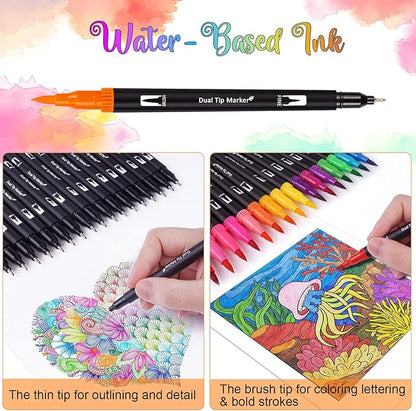 Dual Brush Marker Pens, 72 Colors Art Markers Set with Fine and Brush Tip for Kids Adult Coloring Book Bullet Journaling Note Taking Planner Hand Lettering Calligraphy Drawing Art Supplies Kit