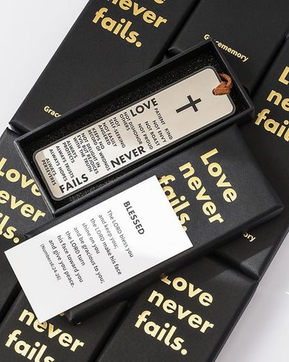 Christian Bookmarks, Metal Bible Bookmark for Men Women Readers Book Lover, Christmas Gift, Giveaways for Sunday School, Christmas Gifts for Members of Church. (Love Never Fails)