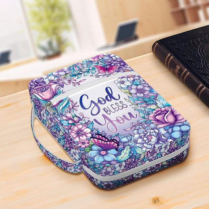 Flowers Bible Cover With Handle, Carrying Case For Bible Study, Study Bible Case, Bible Bags Colorful Butterfly, Gifts for Christmas Christian