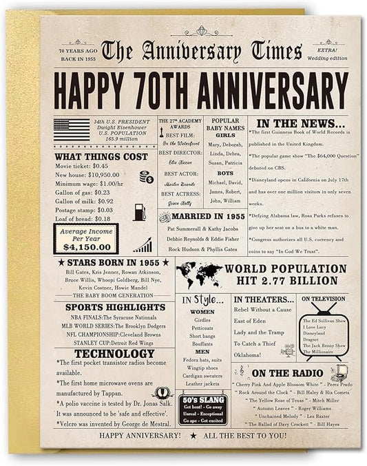 Big 70th Anniversary Card for Husband Wife, Retro 70 Year Anniversary Card for Parents, Vintage 70th Wedding Together Gift for Her Him