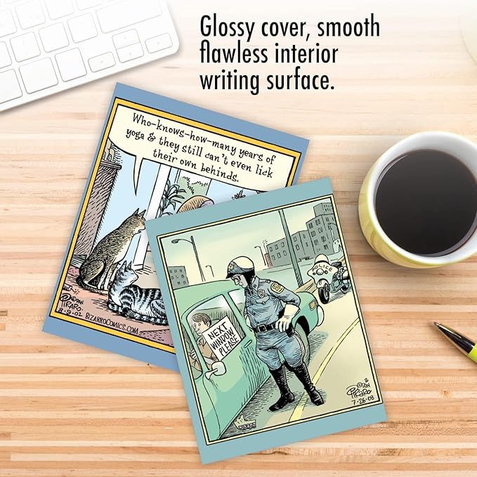 The Best Card Company - 10 Funny Assorted Blank Humor All Occasions Notecards Boxed Set 4 x 5.12 Inch w/Envelopes Cartoon Comics for Men, Women (10 Designs, 1 Each) - Very Bizarro M6464OCB