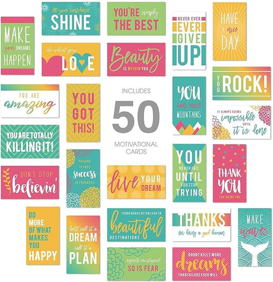 Canopy Street Motivational Quote Cards / 2" x 3.5" Inspirational Flat Business Cards / 50 Mini Kindness Cards / 25 Uplifting Designs/Encouraging Reward Cards
