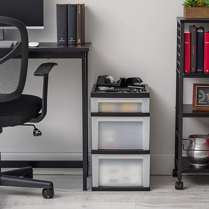 IRIS 3 Drawer Storage Cart - Plastic Organizer for Classroom Supplies, Art Supplies, Small Parts, Pearl/Black