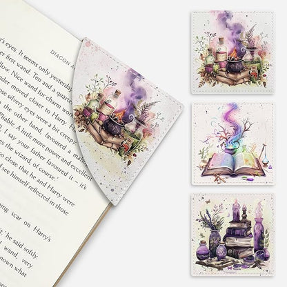 Magic Bottle Corner Bookmarks, Cute Leather Book Accessories for Book Lovers, 3 Pcs Reading Book Page Markers for Women Men Student Teacher Retirement Birthday Gifts