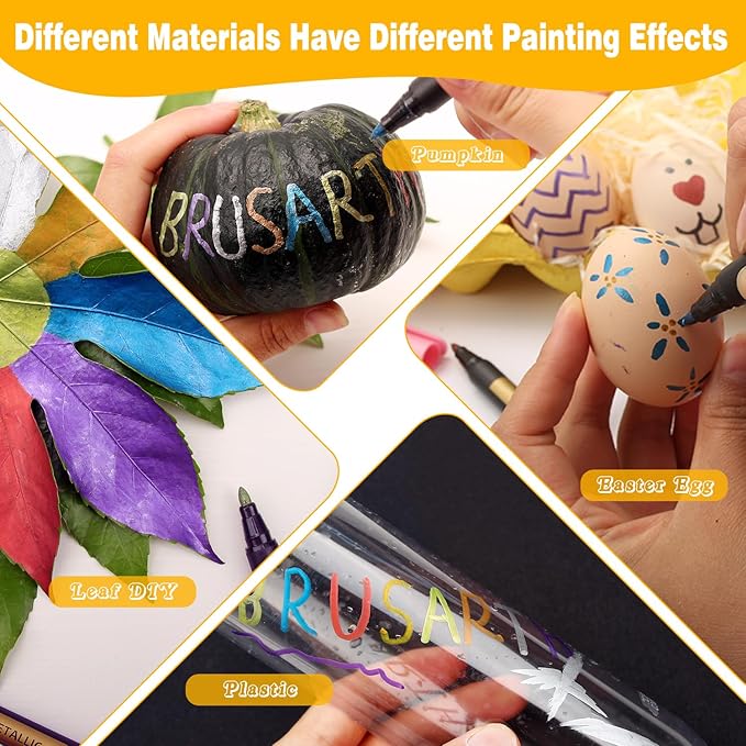 Metallic Marker Pens - 10 Colors Medium Point Metallic Markers for Rock Painting,Black Paper,Scrapbooking Crafts, Card Making,DIY Photo Album,Ceramic