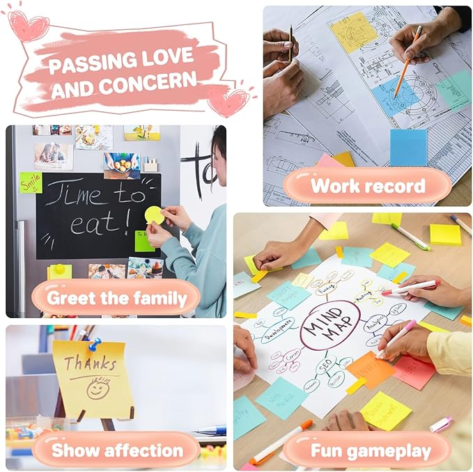 (9 Pack) Sticky Notes 3x3 Inches Colorful Sticky Notes，Super Sticking Power Bright Colors Self-Stick Pads，Easy to Post for School Supplies and Office Products，56 Sheets/Pad,504Sheets